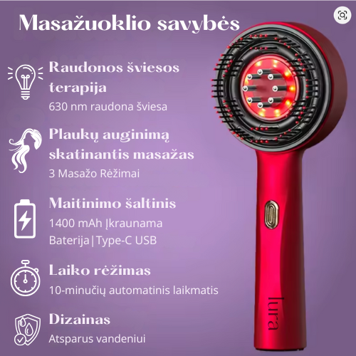 Lura raudonos šviesos galvos masažuoklis