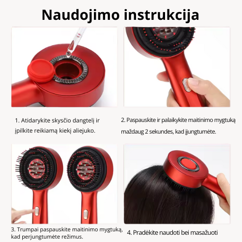 Lura raudonos šviesos galvos masažuoklis